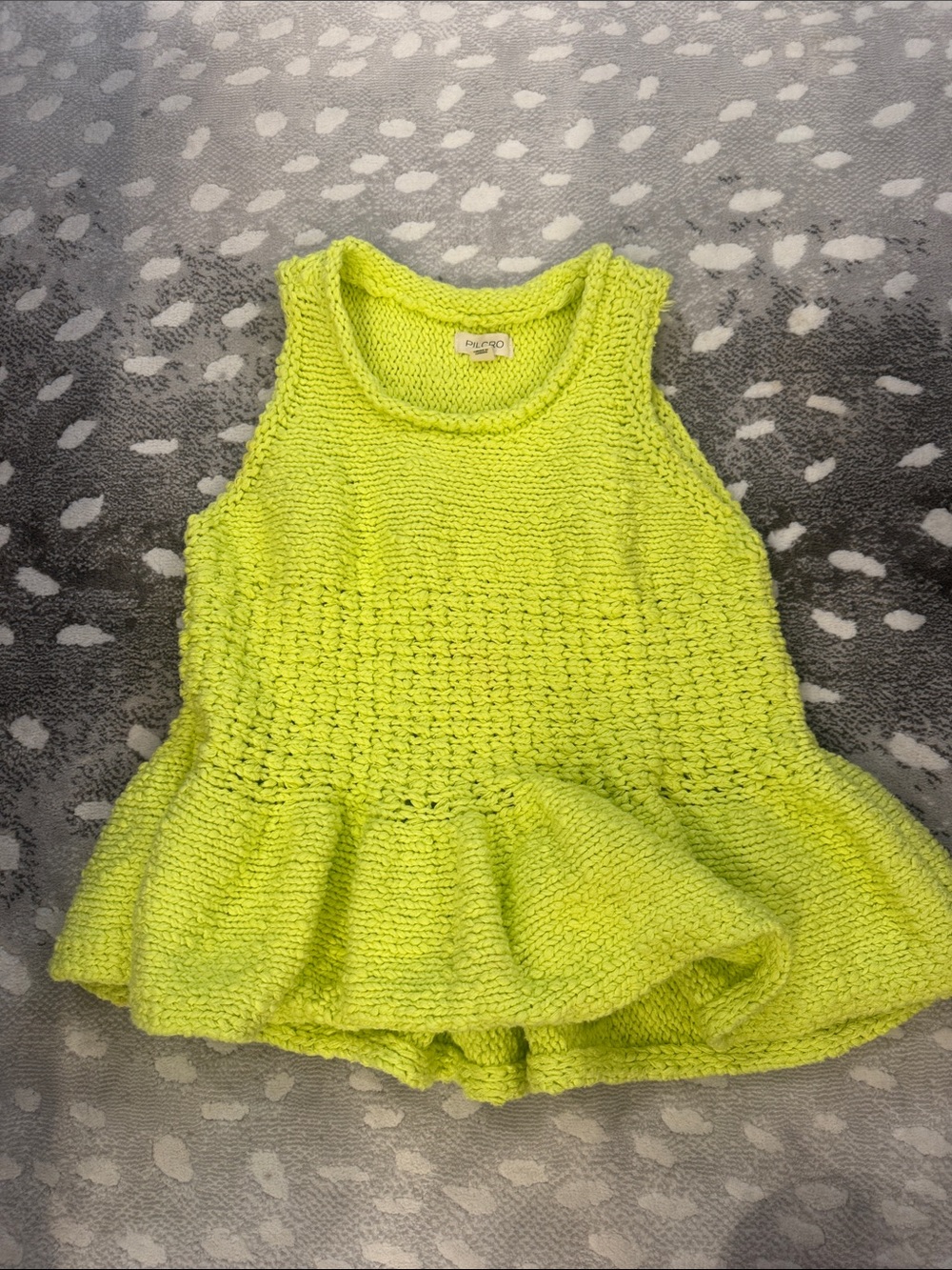 Anthropologie Neon Lime Knit Ruffled Tank